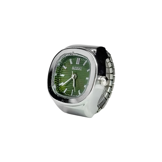 Silver Barrel Rings | Dark Green