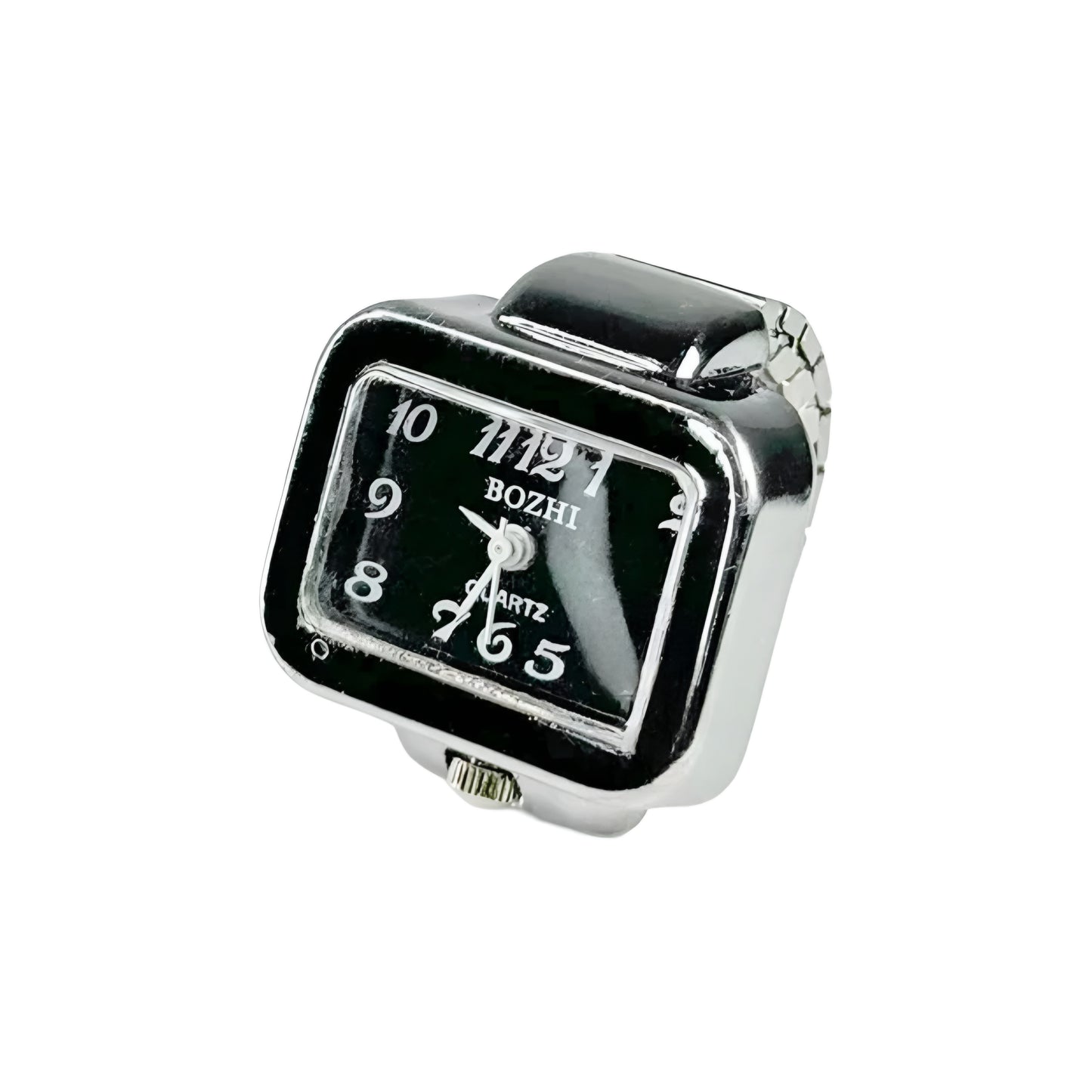 Silver Rectangle Ring | Black