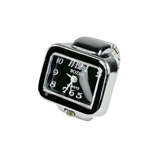 Silver Rectangle Ring | Black